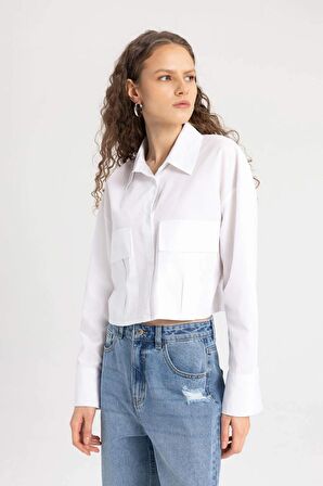 DeFacto Crop Basic Poplin Basic Uzun Kollu Gömlek C2355AX24SPWT34