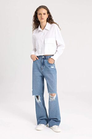 DeFacto Crop Basic Poplin Basic Uzun Kollu Gömlek C2355AX24SPWT34