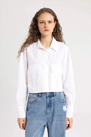 DeFacto Crop Basic Poplin Basic Uzun Kollu Gömlek C2355AX24SPWT34