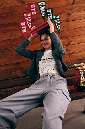 Coool Fitted Baskılı Fitilli Kaşkorse Uzun Kollu Tişört