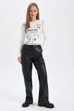 Coool Fitted Baskılı Fitilli Kaşkorse Uzun Kollu Tişört