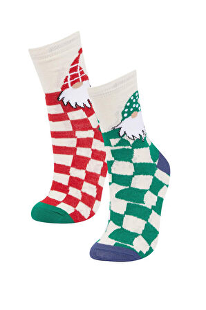 Erkek Çocuk Yılbaşı Temalı 2'li Pamuklu Uzun Çorap