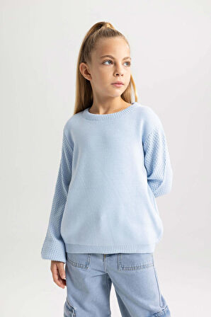 Kız Çocuk Oversize Fit Bisiklet Yaka Kazak