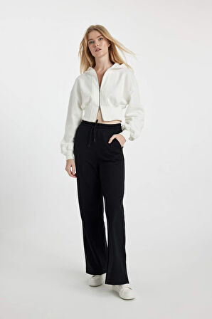 Coool Wide Leg Beli Lastikli Bağcıklı Cepli Bol Paça Basic Düz Eşofman Altı