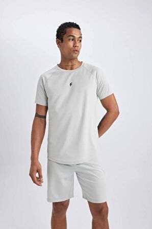 DeFactoFit Slim Fit Dar Kesim Bisiklet Yaka Baskılı Sporcu Kısa Kollu Tişört V2887AZ24SPGR91