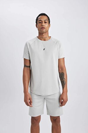 DeFactoFit Slim Fit Dar Kesim Bisiklet Yaka Baskılı Sporcu Kısa Kollu Tişört V2887AZ24SPGR91