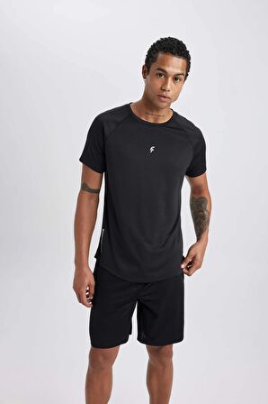 DeFactoFit Slim Fit Dar Kesim Bisiklet Yaka Baskılı Sporcu Kısa Kollu Tişört V2887AZ24SPBK81