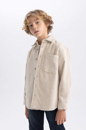 DeFacto Erkek Çocuk Oversize Fit Yün Görünümlü Uzun Kollu Gömlek B7962A823WNBG330