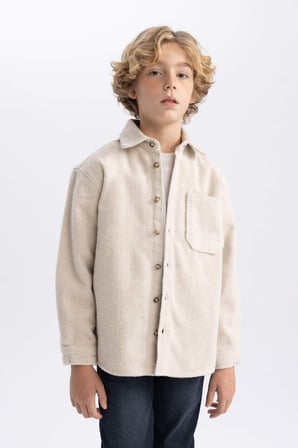 DeFacto Erkek Çocuk Oversize Fit Yün Görünümlü Uzun Kollu Gömlek B7962A823WNBG330