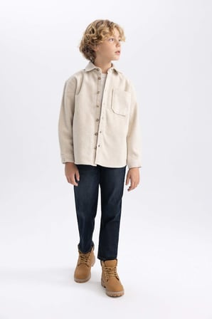 DeFacto Erkek Çocuk Oversize Fit Yün Görünümlü Uzun Kollu Gömlek B7962A823WNBG330
