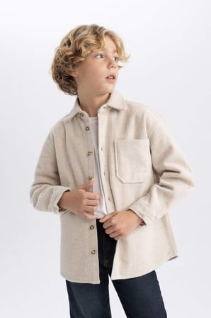 DeFacto Erkek Çocuk Oversize Fit Yün Görünümlü Uzun Kollu Gömlek B7962A823WNBG330
