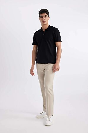 DeFacto Slim Fit Dar Kesim Kısa Kollu Pamuklu Modal Karışımlı Basic Düz Siyah Polo Tişört M6609AZ24SPBK81