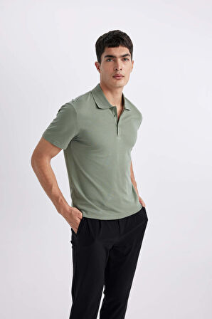 DeFacto Slim Fit Dar Kesim Kısa Kollu Pamuklu Modal Karışımlı Basic Düz Polo Tişört M6609AZ24SPGN460
