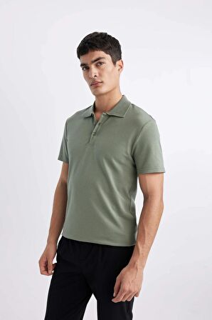 DeFacto Slim Fit Dar Kesim Kısa Kollu Pamuklu Modal Karışımlı Basic Düz Polo Tişört M6609AZ24SPGN460