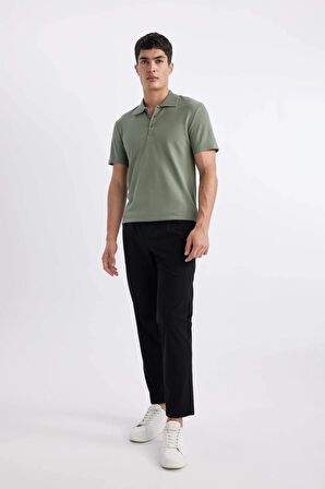 DeFacto Slim Fit Dar Kesim Kısa Kollu Pamuklu Modal Karışımlı Basic Düz Polo Tişört M6609AZ24SPGN460