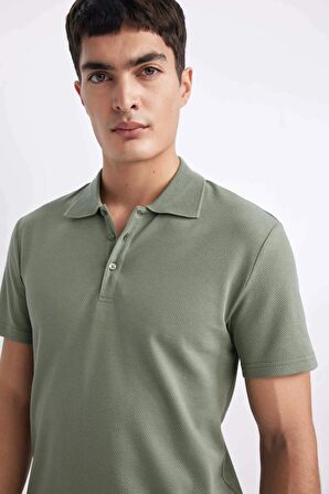 DeFacto Slim Fit Dar Kesim Kısa Kollu Pamuklu Modal Karışımlı Basic Düz Polo Tişört M6609AZ24SPGN460