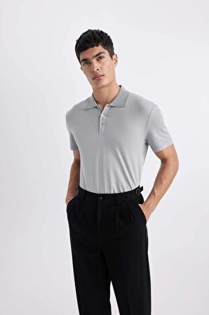 DeFacto Slim Fit Dar Kesim Kısa Kollu Pamuklu Modal Karışımlı Basic Düz Polo Tişört M6609AZ24SPGR130