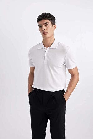 DeFacto Slim Fit Dar Kesim Kısa Kollu Pamuklu Modal Karışımlı Basic Düz Polo Tişört M6609AZ24SPWT34
