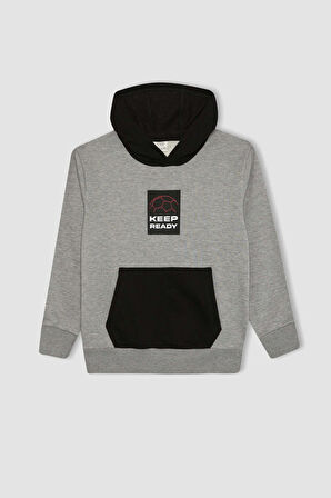 DeFacto Erkek Çocuk Baskılı Kapüşonlu Kalın Sweatshirt B5948A823WNGR228