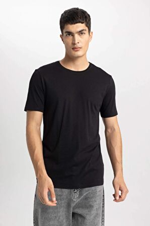 DeFacto Slim Fit Dar Kesim Bisiklet Yaka Kısa Kollu Basic Düz Tişört M6606AZ24SPBK27