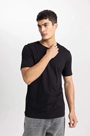 DeFacto Slim Fit Dar Kesim Bisiklet Yaka Kısa Kollu Basic Düz Tişört M6606AZ24SPBK27