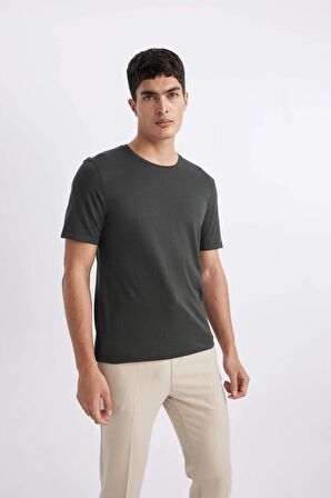 DeFacto Slim Fit Dar Kesim Bisiklet Yaka Kısa Kollu Basic Düz Tişört M6606AZ24SPGN915