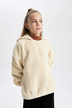 DeFacto Kız Çocuk Oversize Geniş Kalıp Kapüşonlu Pelüş Sweatshirt B2285A823WNBG782