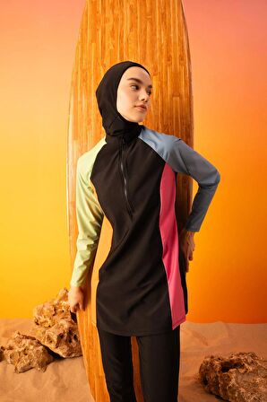 DeFacto Regular Fit Renk Bloklu 4'lü Basic Burkini Tesettür Mayo Takım B5237AX24SMBK81