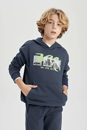 DeFacto Erkek Çocuk Oversize Geniş Kalıp Kapüşonlu Baskılı Sweatshirt C0359A823CWAR153