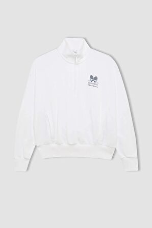DeFactoFit Oversize Fit Baskılı Dik Yaka Fermuarlı Sporcu Sweatshirt B4598AX24SPWT34