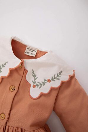 Kız Bebek Çiçekli Uzun Kollu Twill Elbise