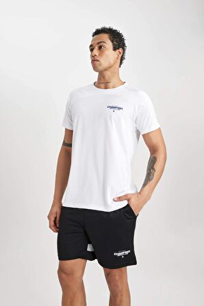 DeFactoFit Slim Fit Dar Kesim Bisiklet Yaka Baskılı Kısa Kollu Sporcu Tişört B5019AX24SPWT80