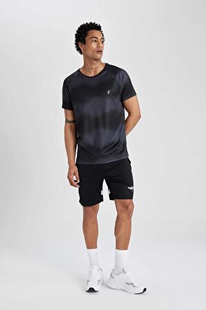 DeFactoFit Slim Fit Dar Kesim Bisiklet Yaka Desenli Sporcu Kısa Kollu Tişört Z5579AZ24SPBK81