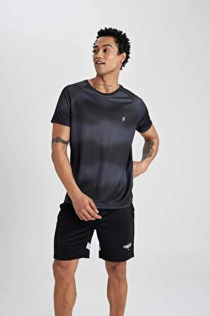 DeFactoFit Slim Fit Dar Kesim Bisiklet Yaka Desenli Sporcu Kısa Kollu Tişört Z5579AZ24SPBK81