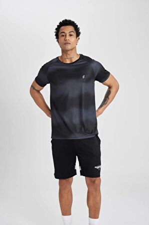 DeFactoFit Slim Fit Dar Kesim Bisiklet Yaka Desenli Sporcu Kısa Kollu Tişört Z5579AZ24SPBK81