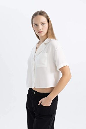 DeFacto Coool Oversize Fit Pijama Yaka Kısa Kollu Gömlek C3751AX24SPWT32