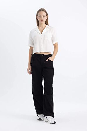 DeFacto Coool Oversize Fit Pijama Yaka Kısa Kollu Gömlek C3751AX24SPWT32