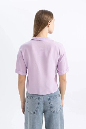 DeFacto Coool Oversize Geniş Kalıp Pijama Yaka Kısa Kollu Gömlek C3751AX24SPPR143