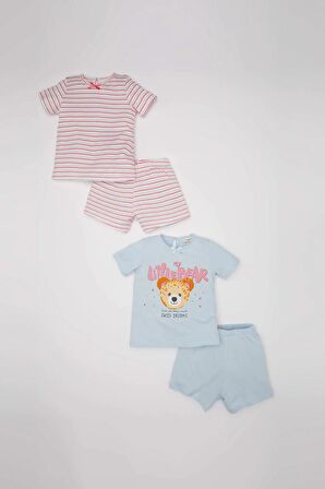 DeFacto Kız Bebek 4'lü Pijama Takımı Baskılı Kısa Kollu Penye Üst Şort C3485A524HSBE343