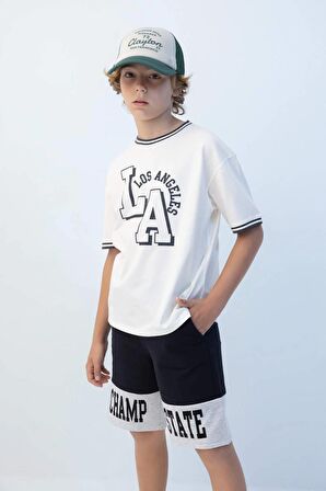 DeFacto Erkek Çocuk Oversize Geniş Kalıp Bisiklet Yaka Baskılı Kısa Kollu Tişört C3900A824HSER105