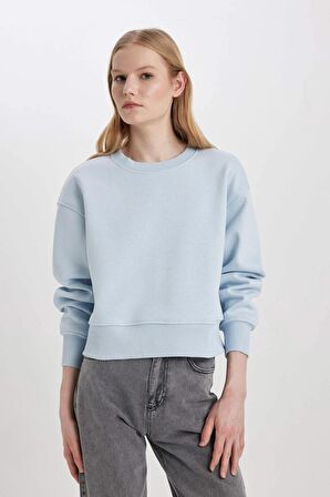 DeFacto Relax Fit Bisiklet Yaka Kalın Basic Düz Sweatshirt B8568AX24SPBE343