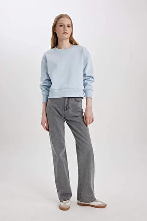 DeFacto Relax Fit Bisiklet Yaka Kalın Basic Düz Sweatshirt B8568AX24SPBE343