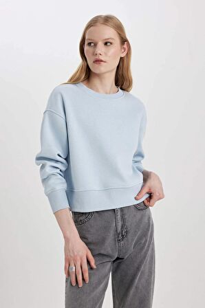 DeFacto Relax Fit Bisiklet Yaka Kalın Basic Düz Sweatshirt B8568AX24SPBE343
