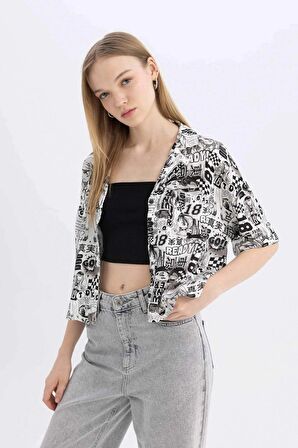 DeFacto Coool Regular Fit Pijama Yaka Desenli Kısa Kollu Gömlek Z1663AZ24SPBK27