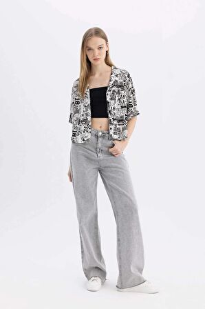 DeFacto Coool Regular Fit Pijama Yaka Desenli Kısa Kollu Gömlek Z1663AZ24SPBK27