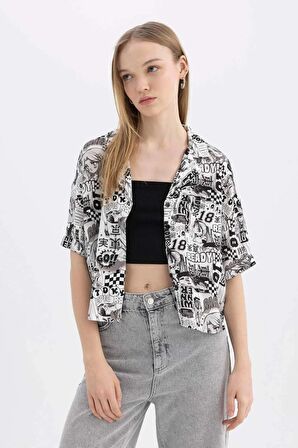 DeFacto Coool Regular Fit Pijama Yaka Desenli Kısa Kollu Gömlek Z1663AZ24SPBK27