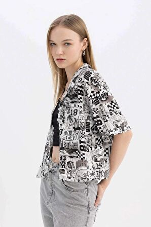 DeFacto Coool Regular Fit Pijama Yaka Desenli Kısa Kollu Gömlek Z1663AZ24SPBK27
