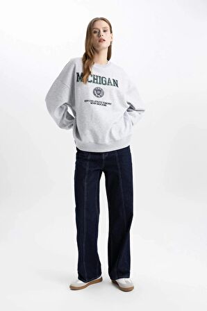 DeFacto Relax Fit Bisiklet Yaka Baskılı Sweatshirt C4071AX23CWGR93