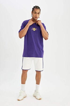 DeFactoFit NBA Los Angeles Lakers Boxy Fit Bisiklet Yaka Kısa Kollu Tişört B9910AX24SMPR299
