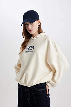 DeFacto Relax Fit Kapüşonlu Baskılı Kalın Kumaş Sweatshirt C4194AX23CWBG759